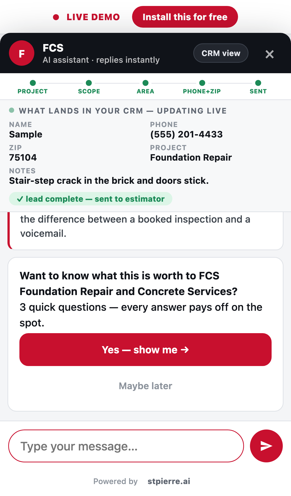 Real captured screenshot from the live booking demo: Booking flow completed