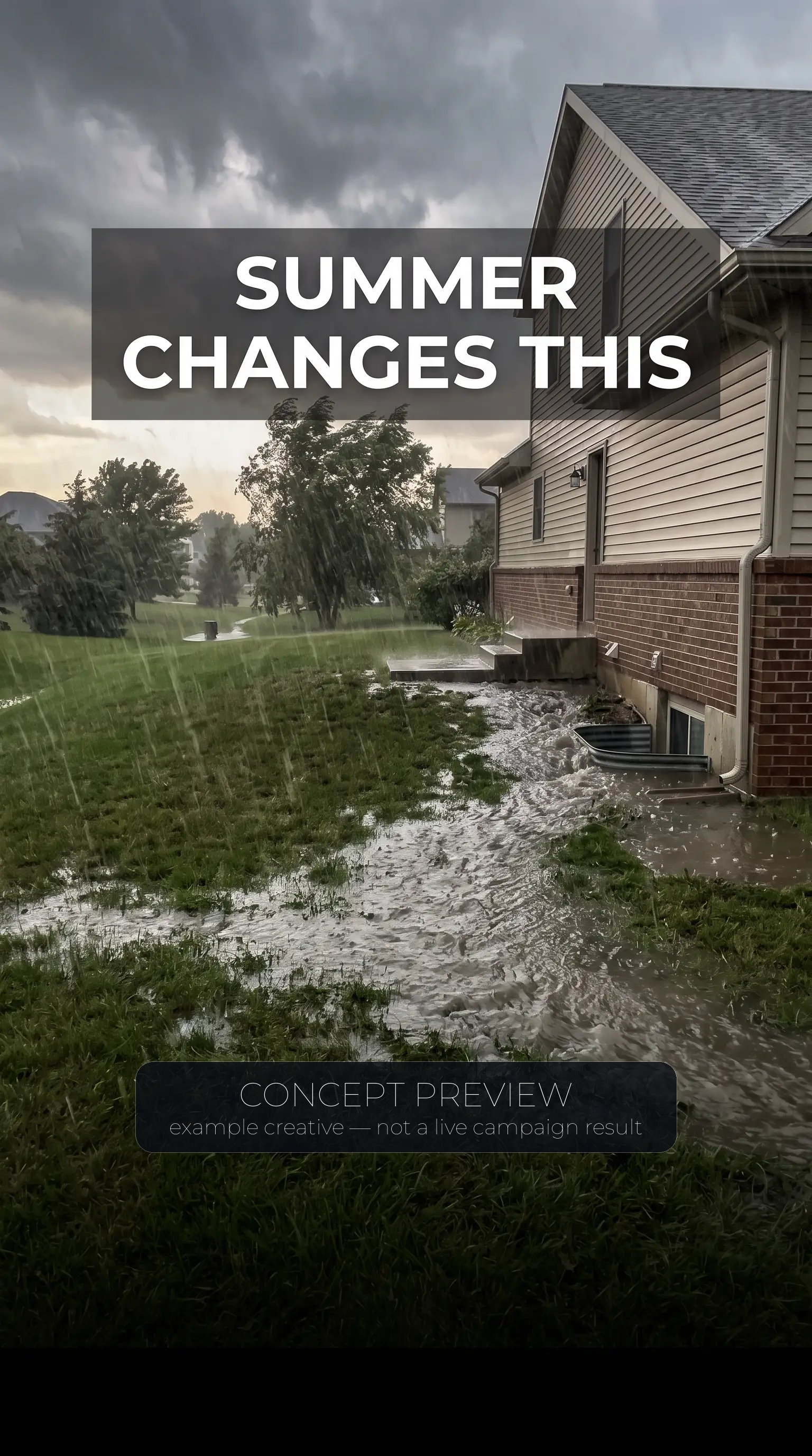 Drainage Correction — Storm-Season Timing — Fix the Grade Before the Flood example picture — concept preview, not a live campaign result