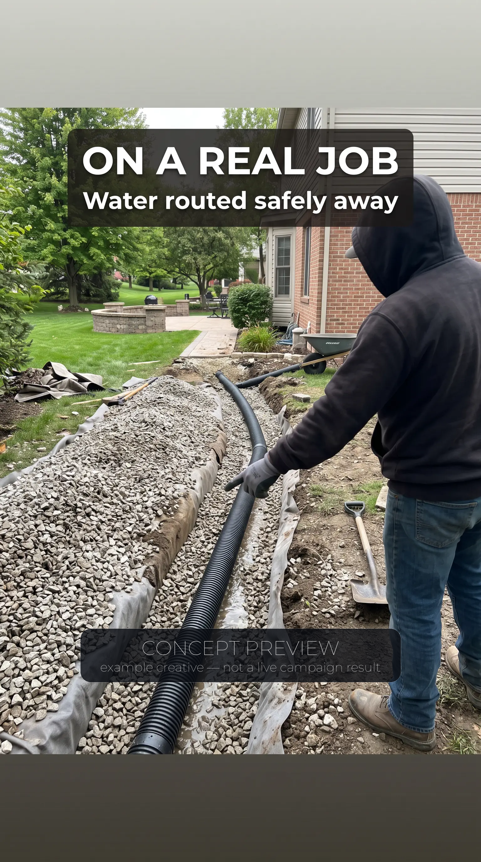 Drainage Correction — On a Real Drainage Job — 3 Things Homeowners Never Check example picture — concept preview, not a live campaign result