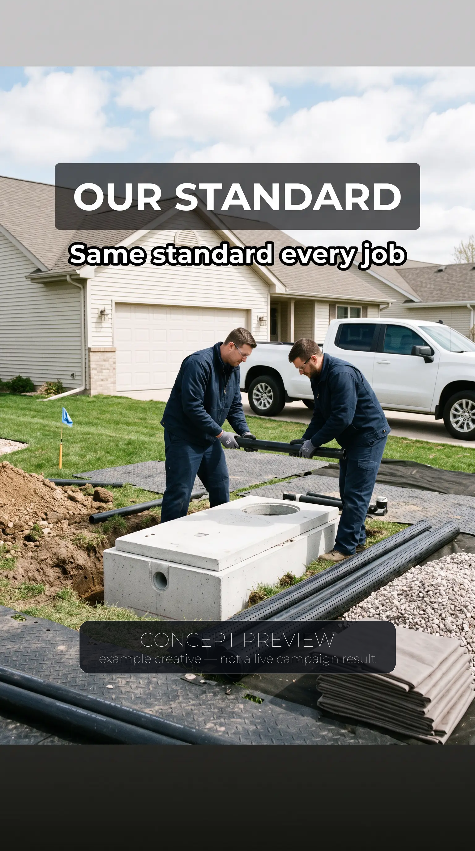 Septic Replacement — Our Documented Septic Install Standard example picture — concept preview, not a live campaign result