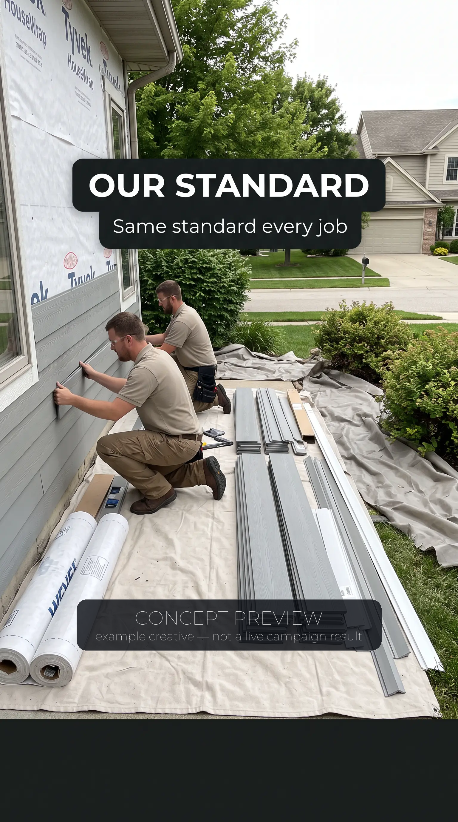Siding Replacement concept ad frame for lane Process + quality proof — concept preview, not a live campaign result